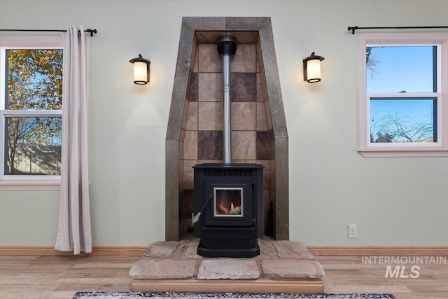 120 W Main St, Hagerman, ID 83332 - details with a wood stove and wood-type flooring
