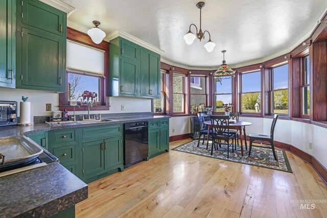 133 N Rd, Jerome, ID 83338 - kitchen with dark countertops, a sink, green cabinets, and black dishwasher