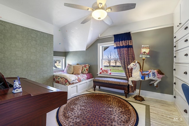 133 N Rd, Jerome, ID 83338 - bedroom with lofted ceiling, baseboards, a ceiling fan, and wood finished floors
