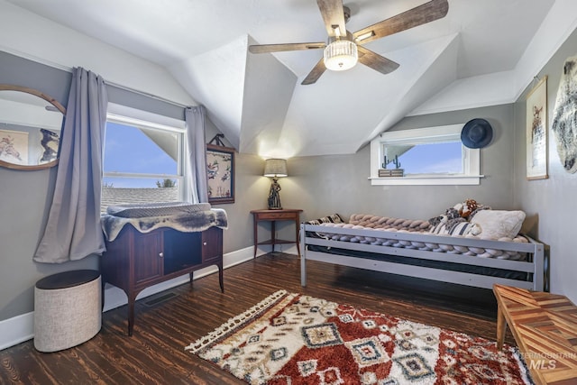 133 N Rd, Jerome, ID 83338 - bedroom with lofted ceiling, baseboards, a ceiling fan, and wood finished floors