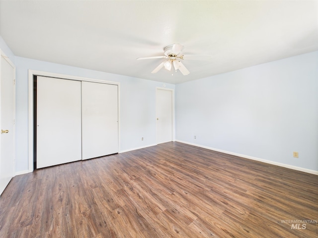 1409 Blane, Emmett, ID 83617 - unfurnished bedroom with wood finished floors, baseboards, a closet, and ceiling fan