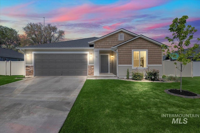 view of front of property with concrete driveway, a garage, and stone siding