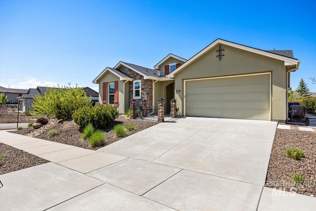 18555 N Goldenridge Pl, Boise, ID 83714 - single story home with concrete driveway, stucco siding, a garage, and stone siding