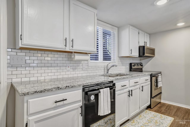 275 Elaine Ave Unit 2, Twin Falls, ID 83301 - kitchen featuring stainless steel range with electric cooktop, dishwashing machine, a sink, dark wood-type flooring, and white cabinetry
