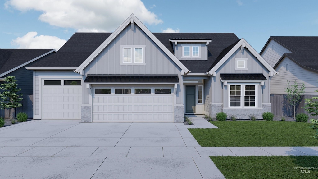 6723 S Utmost Way, Meridian, ID 83642 - view of front of house featuring board and batten siding, concrete driveway, a standing seam roof, and metal roof