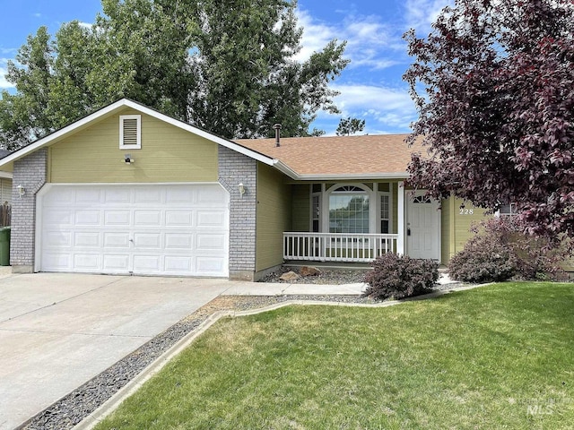 228 W Winnipeg St, Meridian, ID 83642 - single story home with a porch, a garage, concrete driveway, a front yard, and brick siding