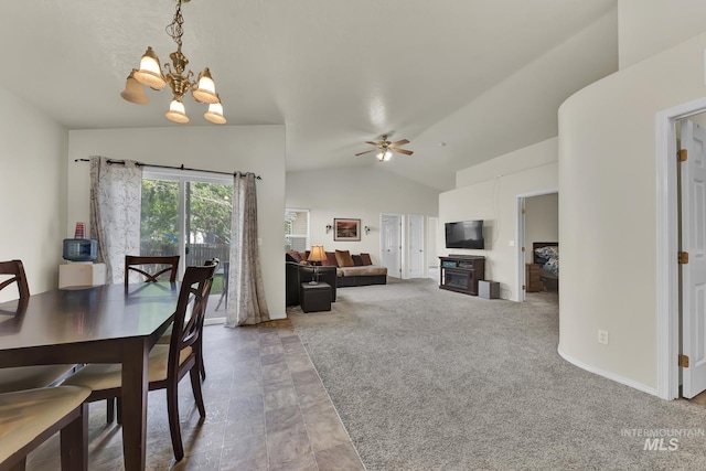3719 E Sandyford Ave, Nampa, ID 83686 - dining space with a chandelier, a ceiling fan, and lofted ceiling