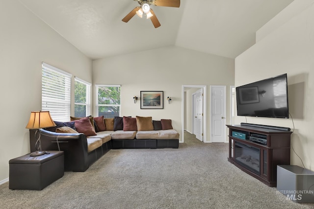 3719 E Sandyford Ave, Nampa, ID 83686 - carpeted living area with lofted ceiling and ceiling fan