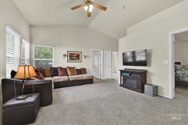 3719 E Sandyford Ave, Nampa, ID 83686 - living room with carpet flooring, ceiling fan, and lofted ceiling
