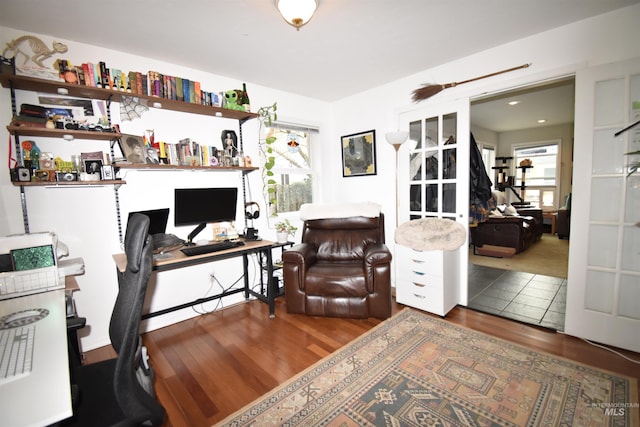 office space featuring wood finished floors