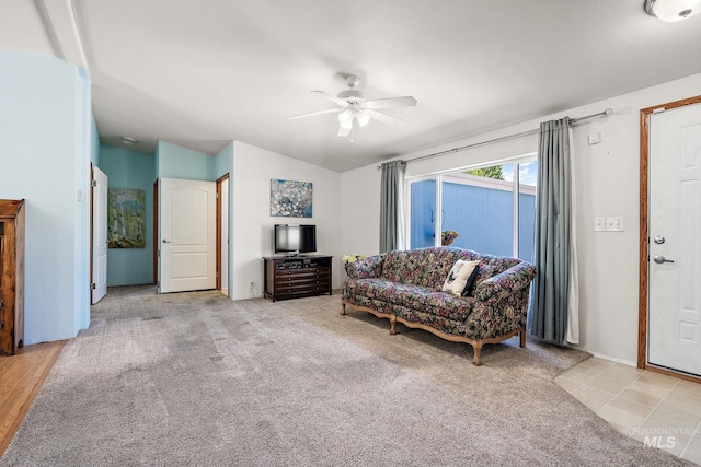 1320 American Ln, Emmett, ID 83617 - carpeted living area featuring ceiling fan and vaulted ceiling