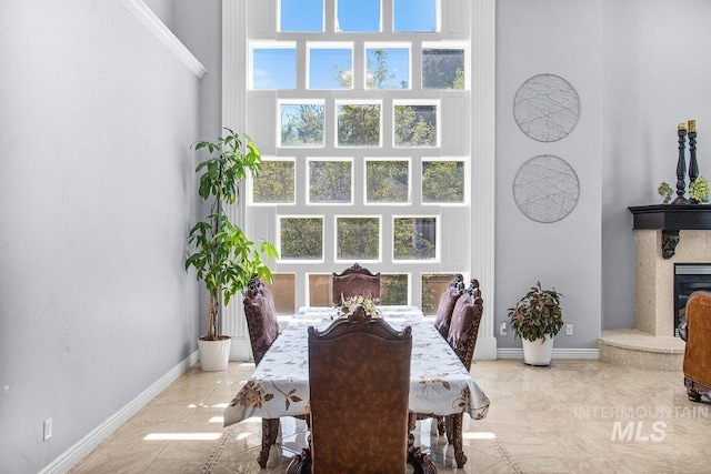 dining space with a high ceiling