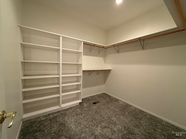 spacious closet with dark colored carpet