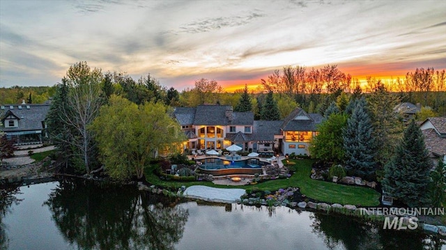 1122 W Two Rivers Ln, Eagle, ID 83616 - aerial view at dusk of a water view