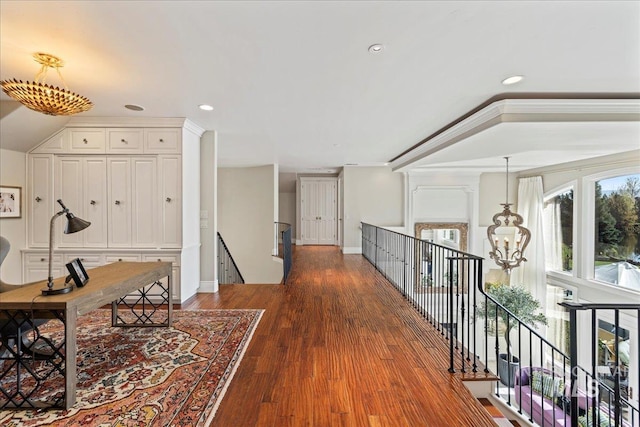 1122 W Two Rivers Ln, Eagle, ID 83616 - hallway featuring an upstairs landing, a chandelier, wood finished floors, recessed lighting, and baseboards