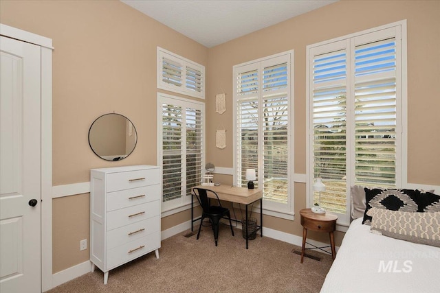 bedroom featuring carpet floors and baseboards