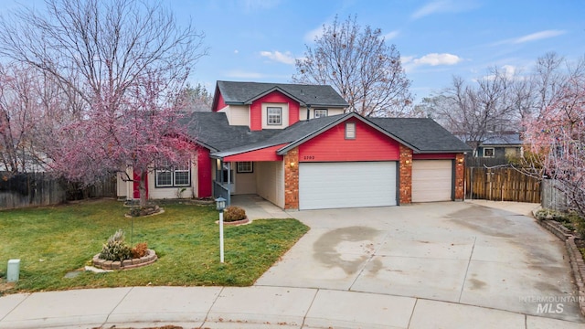 front facade featuring a garage and a front lawn