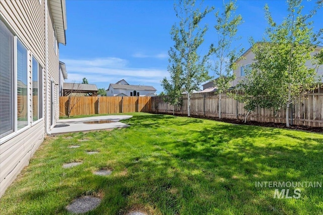 view of yard with a patio and a fenced backyard