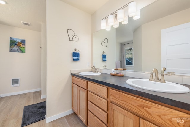 8142 US Highway 95, Marsing, ID 83639 - bathroom featuring wood finished floors, double vanity, and baseboards