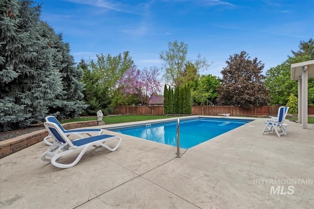 view of pool featuring a patio, a fenced in pool, and a fenced backyard