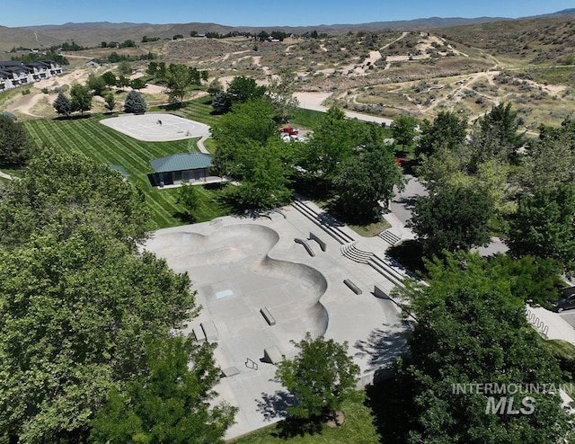 drone / aerial view with a mountain view