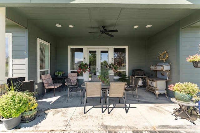 4337 W Ravenna St, Meridian, ID 83646 - view of patio with a ceiling fan, outdoor dining area, and french doors