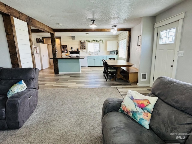 802 S 9th St, Rupert, ID 83350 - living area featuring light wood-type flooring, a textured ceiling, healthy amount of natural light, and baseboards