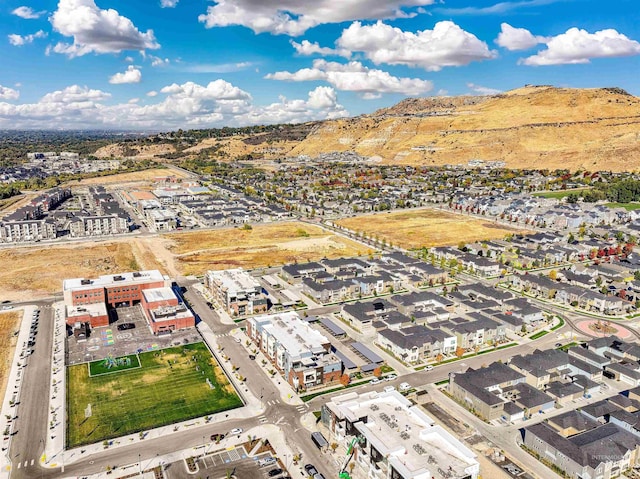 drone / aerial view with a mountain view