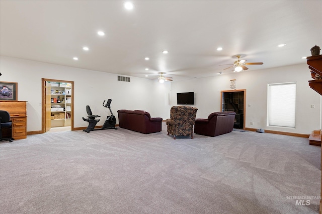 520 9th St, Middleton, ID 83644 - interior space with a ceiling fan, recessed lighting, light carpet, and visible vents