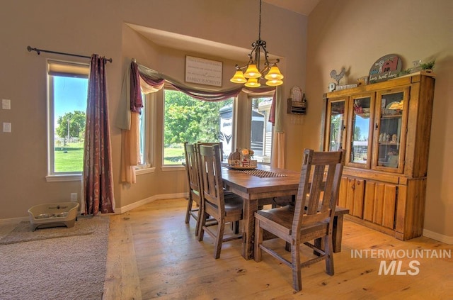 dining room featuring a chandelier and light hardwood / wood-style flooring