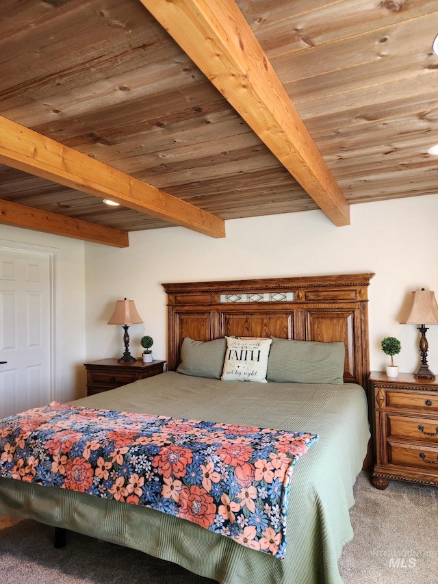 232 Camas Rd, Grangeville, ID 83530 - carpeted bedroom with beam ceiling and wooden ceiling