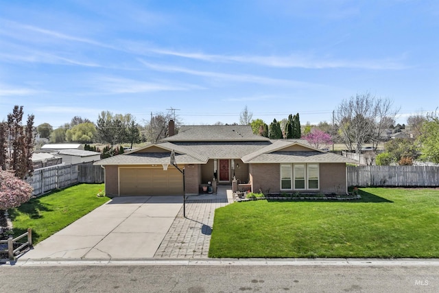 11185 W Humming Bird Dr, Boise, ID 83709 - ranch-style house featuring concrete driveway, an attached garage, brick siding, and a shingled roof