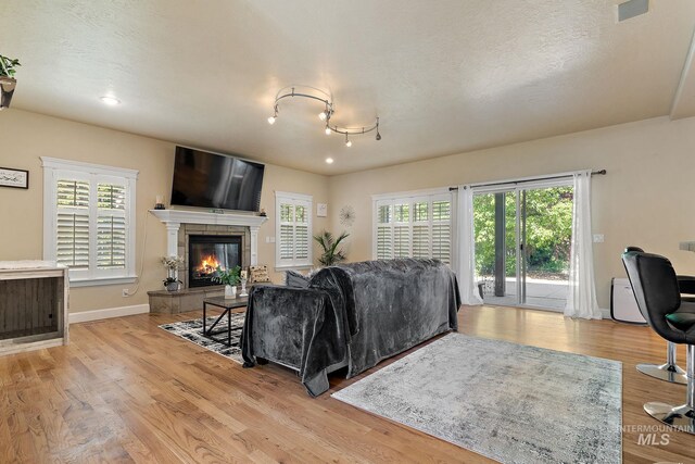 6114 N Cape Arago Pl, Boise, ID 83714 - living room featuring plenty of natural light, a fireplace, light wood-style flooring, baseboards, and recessed lighting