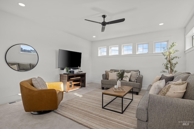 living room with ceiling fan