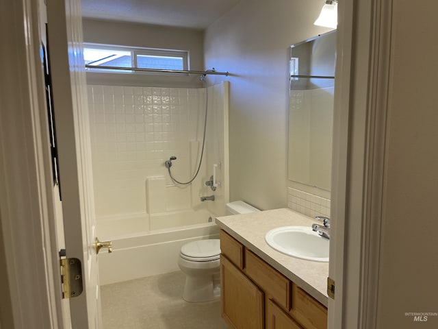 6064 N Lake Shore Ave, Garden City, ID 83714 - full bathroom with decorative backsplash, vanity, toilet, and shower / bathtub combination