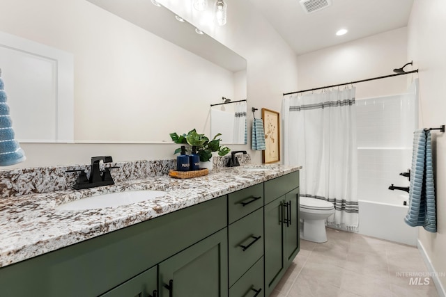 18293 N Begonia Way, Nampa, ID 83687 - full bath with shower / bath combination with curtain, double vanity, toilet, and tile patterned floors