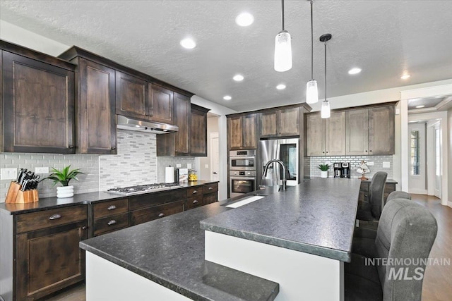 5988 N Lichfield Ave, Meridian, ID 83646 - kitchen with a sink, appliances with stainless steel finishes, under cabinet range hood, and dark countertops