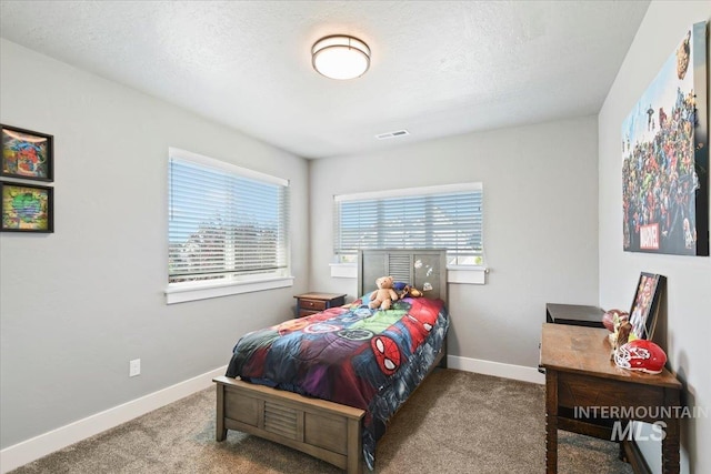 5988 N Lichfield Ave, Meridian, ID 83646 - bedroom featuring baseboards, carpet flooring, a textured ceiling, and visible vents