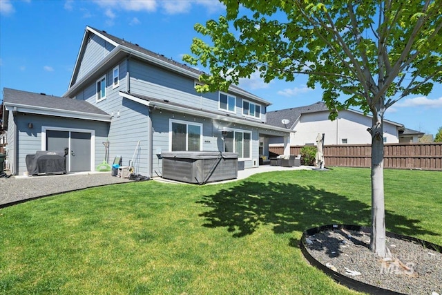 5988 N Lichfield Ave, Meridian, ID 83646 - back of property with a yard, fence, outdoor lounge area, and a patio area