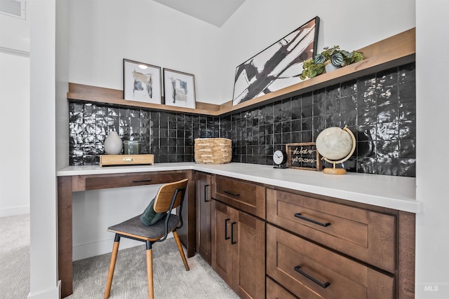 449 S Quincannon Ln, Star, ID 83669 - interior space with built in desk, light carpet, and backsplash