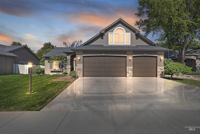 5473 N Stanley Creek Ave, Meridian, ID 83646 - craftsman-style home with stone siding, driveway, and an attached garage