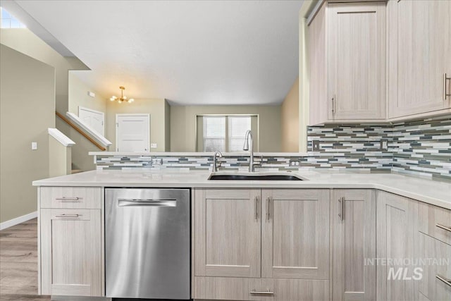 1400 W Florida Ave, Nampa, ID 83686 - kitchen with dishwasher, a sink, tasteful backsplash, and wood finished floors