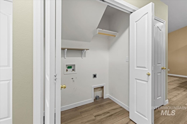1400 W Florida Ave, Nampa, ID 83686 - laundry room featuring washer hookup, hookup for an electric dryer, light wood-style floors, and baseboards