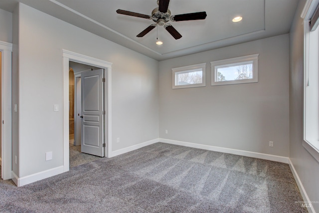 unfurnished bedroom with recessed lighting, carpet, and baseboards