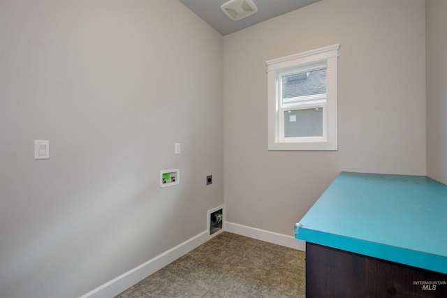 laundry area with visible vents, baseboards, hookup for an electric dryer, laundry area, and washer hookup