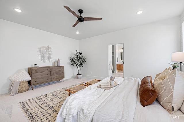 1305 N Big Star Pl, Eagle, ID 83616 - bedroom featuring carpet floors, recessed lighting, ceiling fan, and ensuite bath