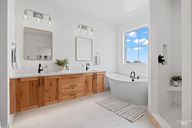 1305 N Big Star Pl, Eagle, ID 83616 - bathroom with a soaking tub, double vanity, and tiled shower