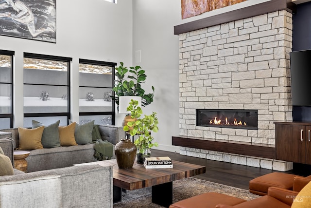 510 W Paso Fino Dr, Boise, ID 83702 - living room featuring a stone fireplace and hardwood / wood-style floors