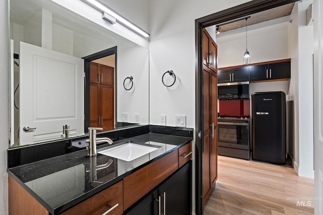 bathroom with vanity and wood finished floors