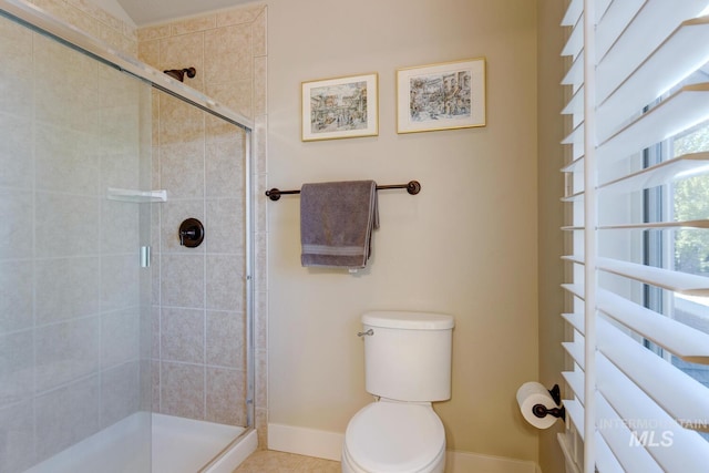 2581 N Tricia Way, Meridian, ID 83646 - bathroom featuring a stall shower, baseboards, and toilet